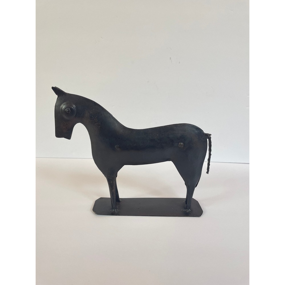 Vintage Wrought Iron Horse Figurine Handcrafted Folk Art Metal Sculpture India